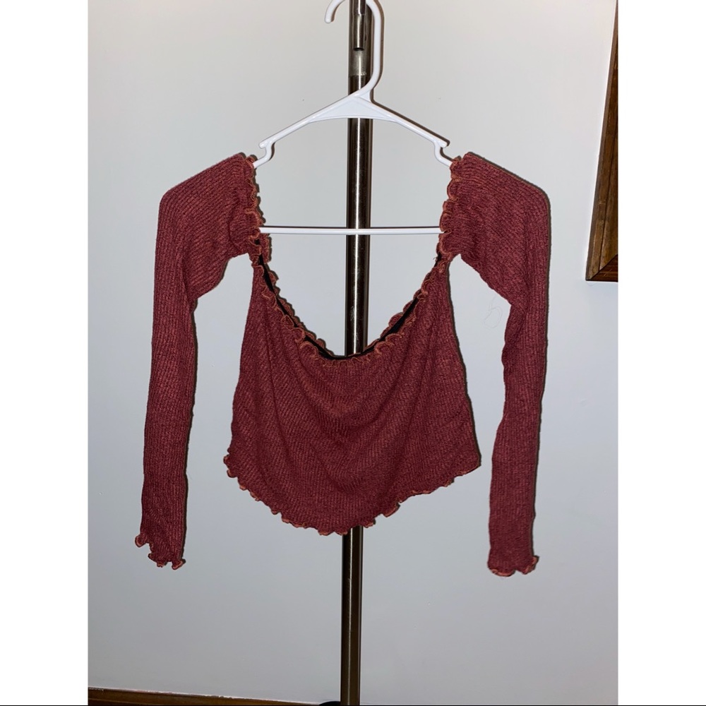 Off Shoulder Long Sleeve Crop Top